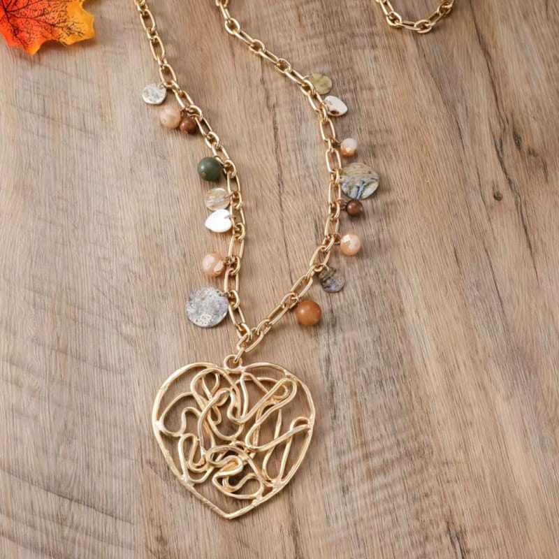 Shein Bohemian Heart Pendant Necklace with Natural Stone Charms >