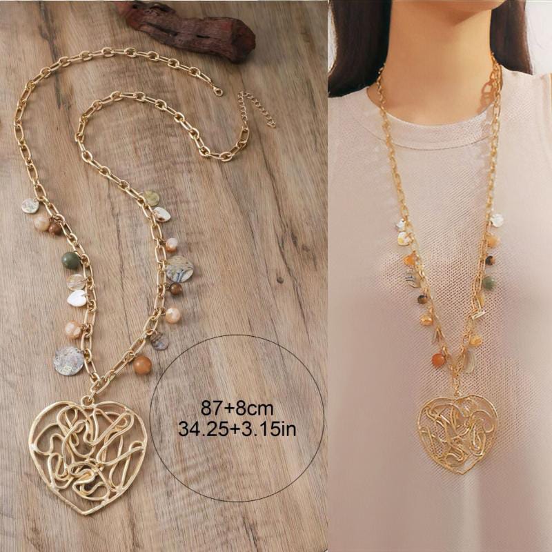 Shein Bohemian Heart Pendant Necklace with Natural Stone Charms >