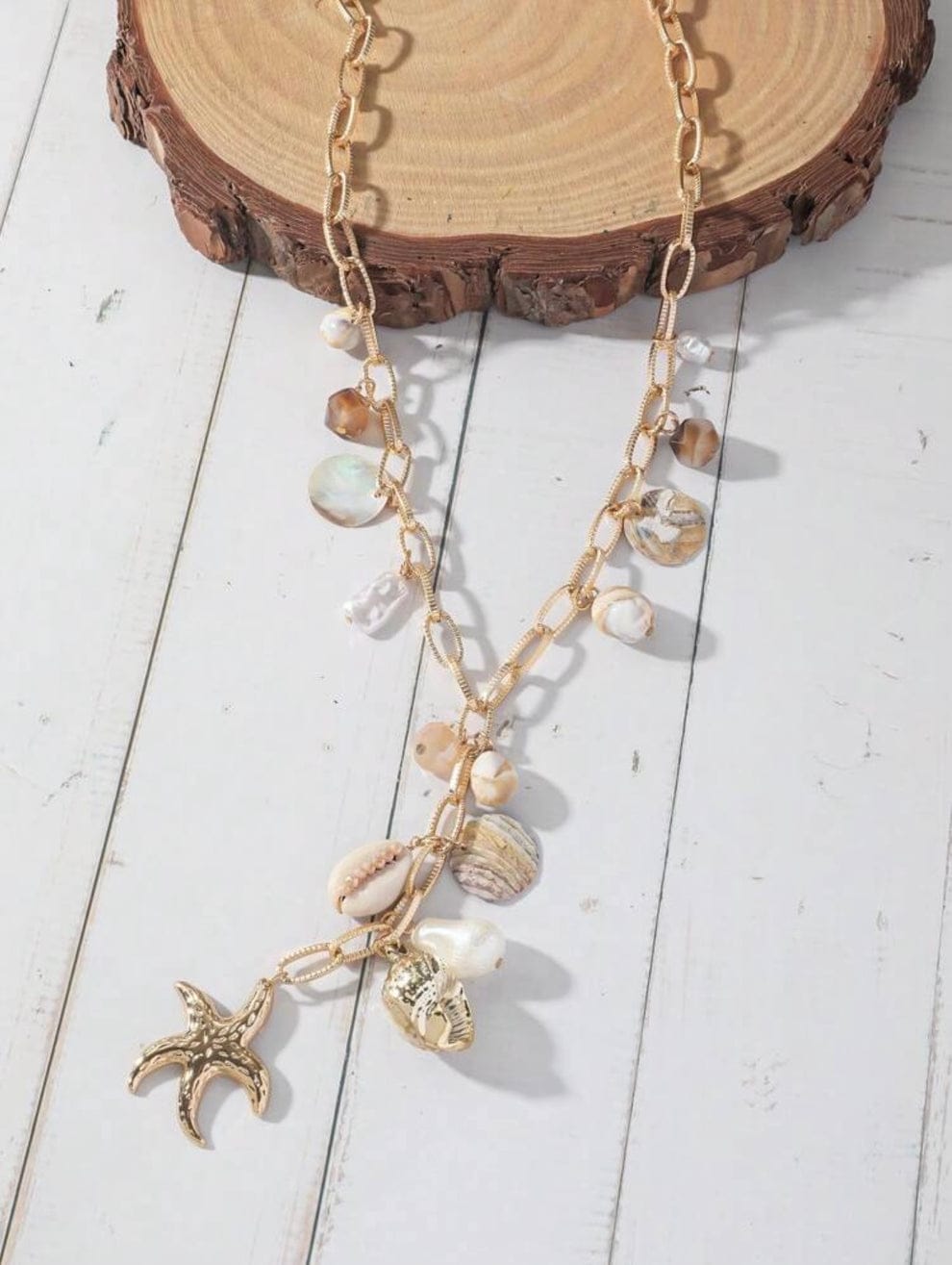Shein Starfish Beaded Long Summer Necklace>