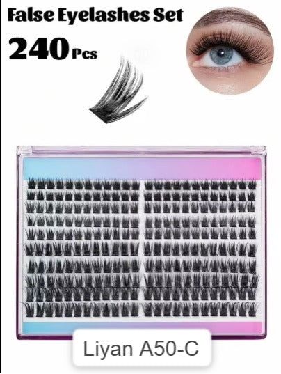 Shein 240 CCurl False Eyelash Clusters—Thick &  Voluminous—Perfect for Creating a Fluffy Makeup Look, Code: Liyan A50-C -.