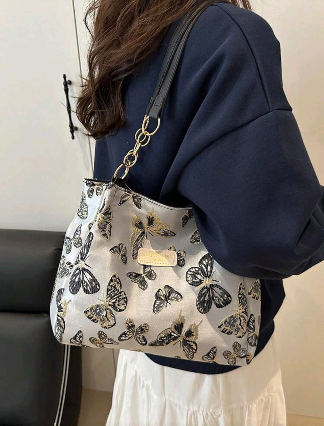 Shein Zipper Tote Bag Metal Chain Tote Bag >