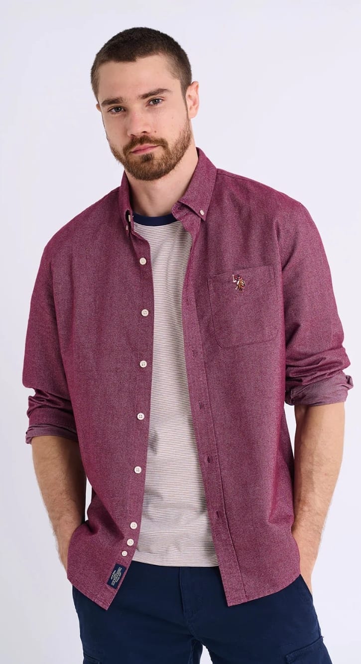 U.S. Polo Long Sleeve Brushed Oxford Shirt with Pocket, XL -.