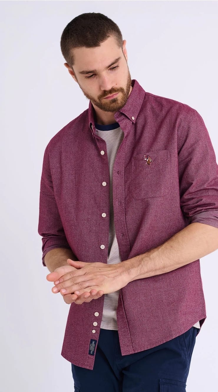 U.S. Polo Long Sleeve Brushed Oxford Shirt with Pocket, XL -.
