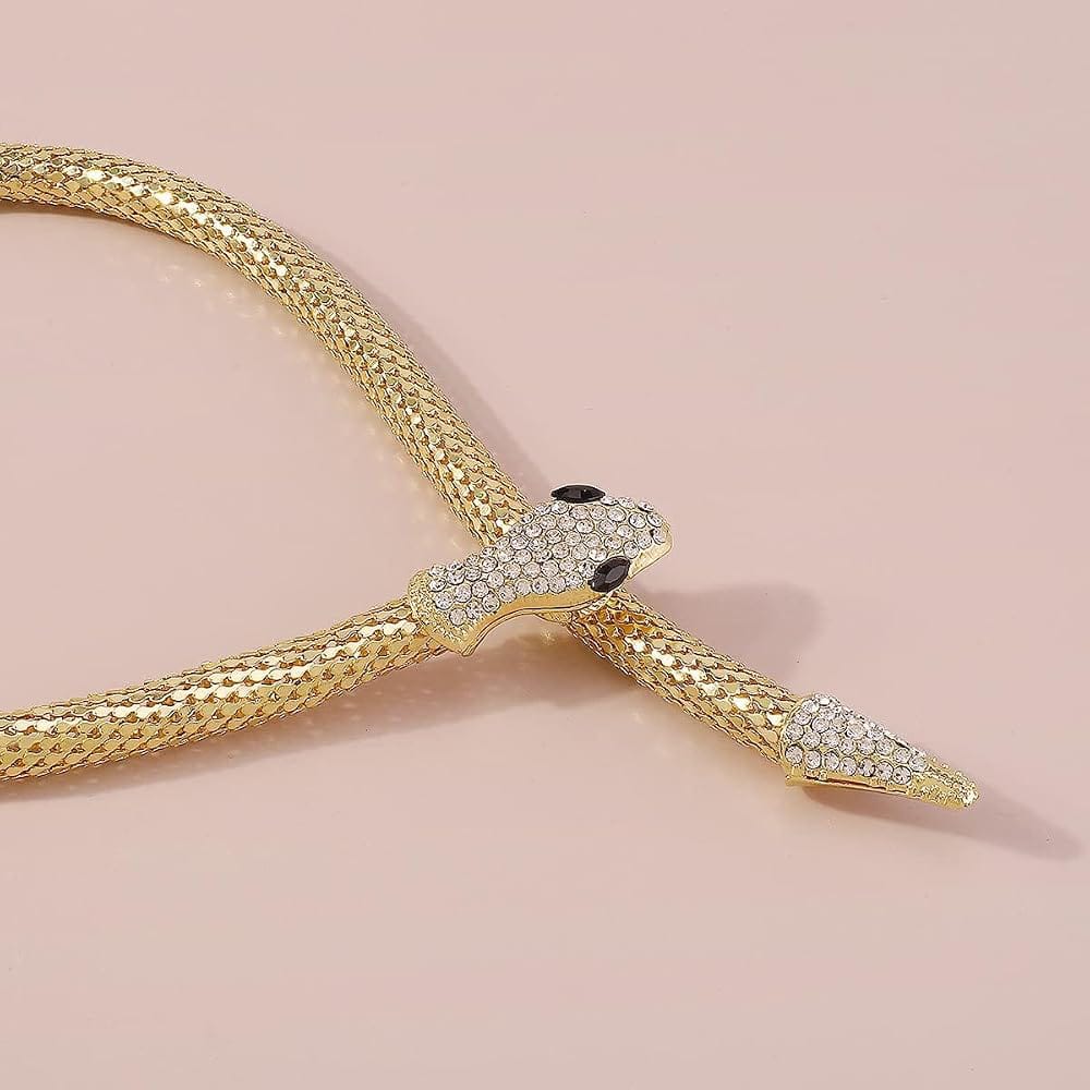 Shein 1pc Exaggerated & Personalized Multi-Layered Punk Nightclub Snake Collar Necklace With Rhinestones>