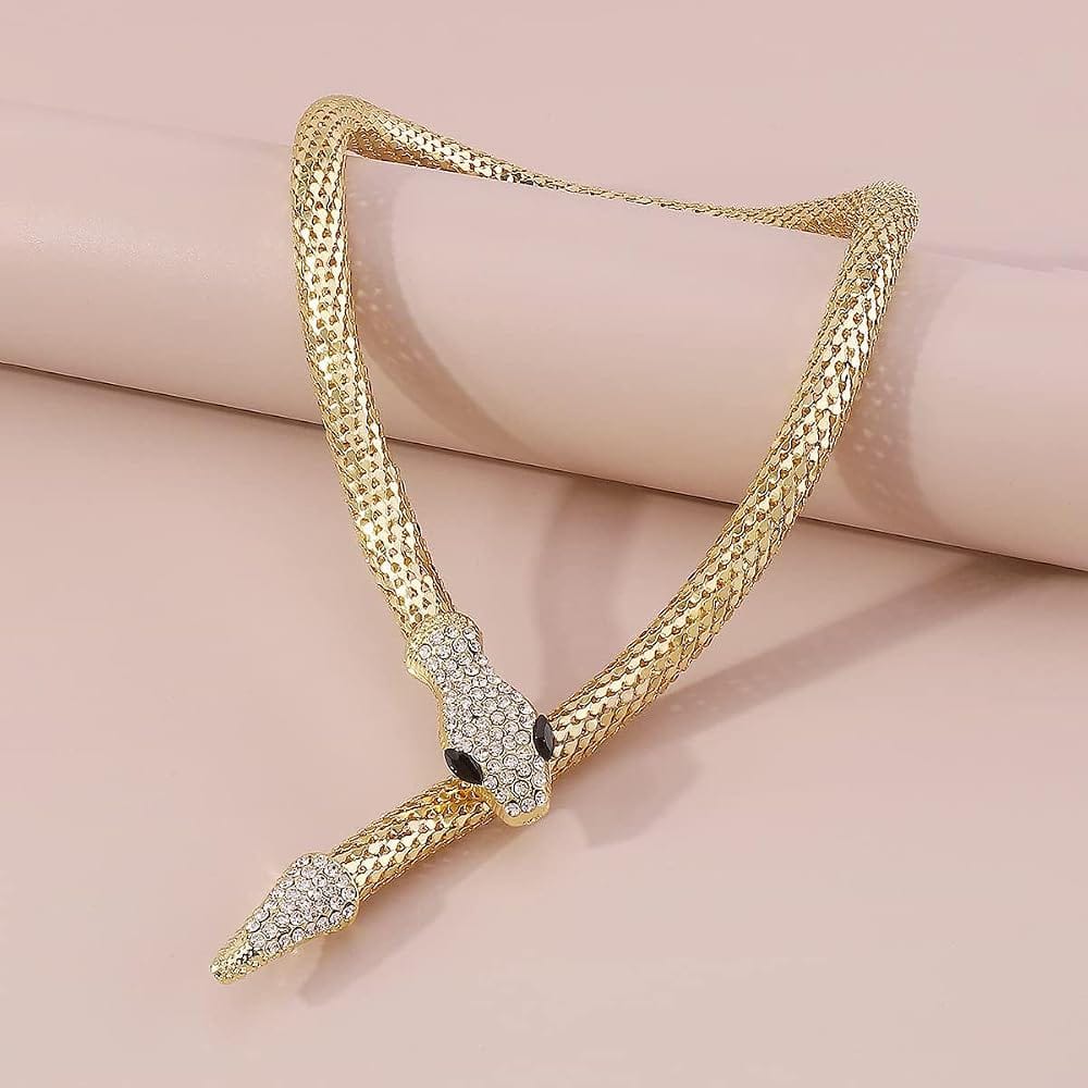Shein 1pc Exaggerated & Personalized Multi-Layered Punk Nightclub Snake Collar Necklace With Rhinestones>