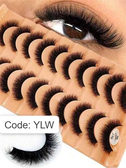 Shein 10 Pairs 6D Fluffy False Eyelashes, Code: YLW -.