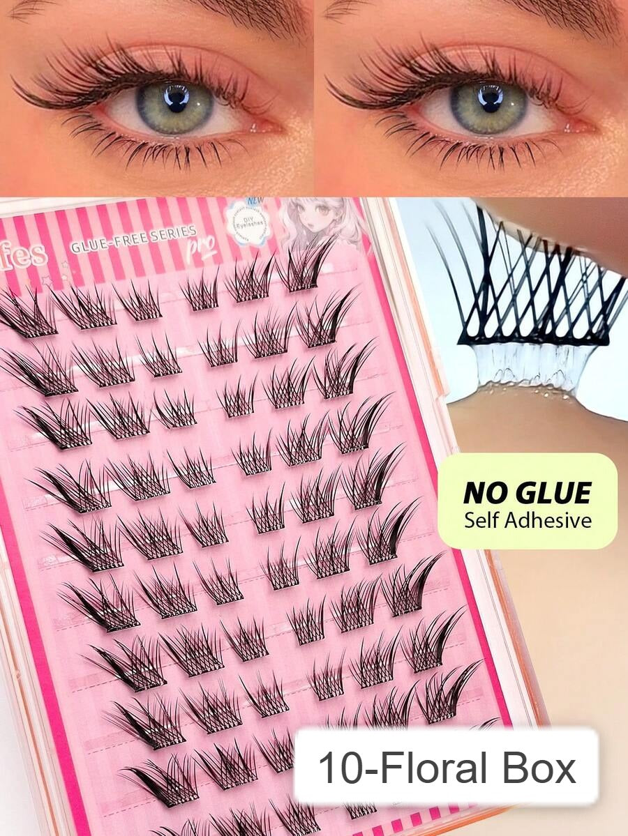 Shein Asiteo 60pcs C-Curl Self-Adhesive Cluster Fake Eyelashes, Code: 10-floral box -.