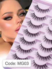 Shein 7pairs Natural D Curl Crossed False Eyelashes With Transparent Stems, Code: MG03 -.