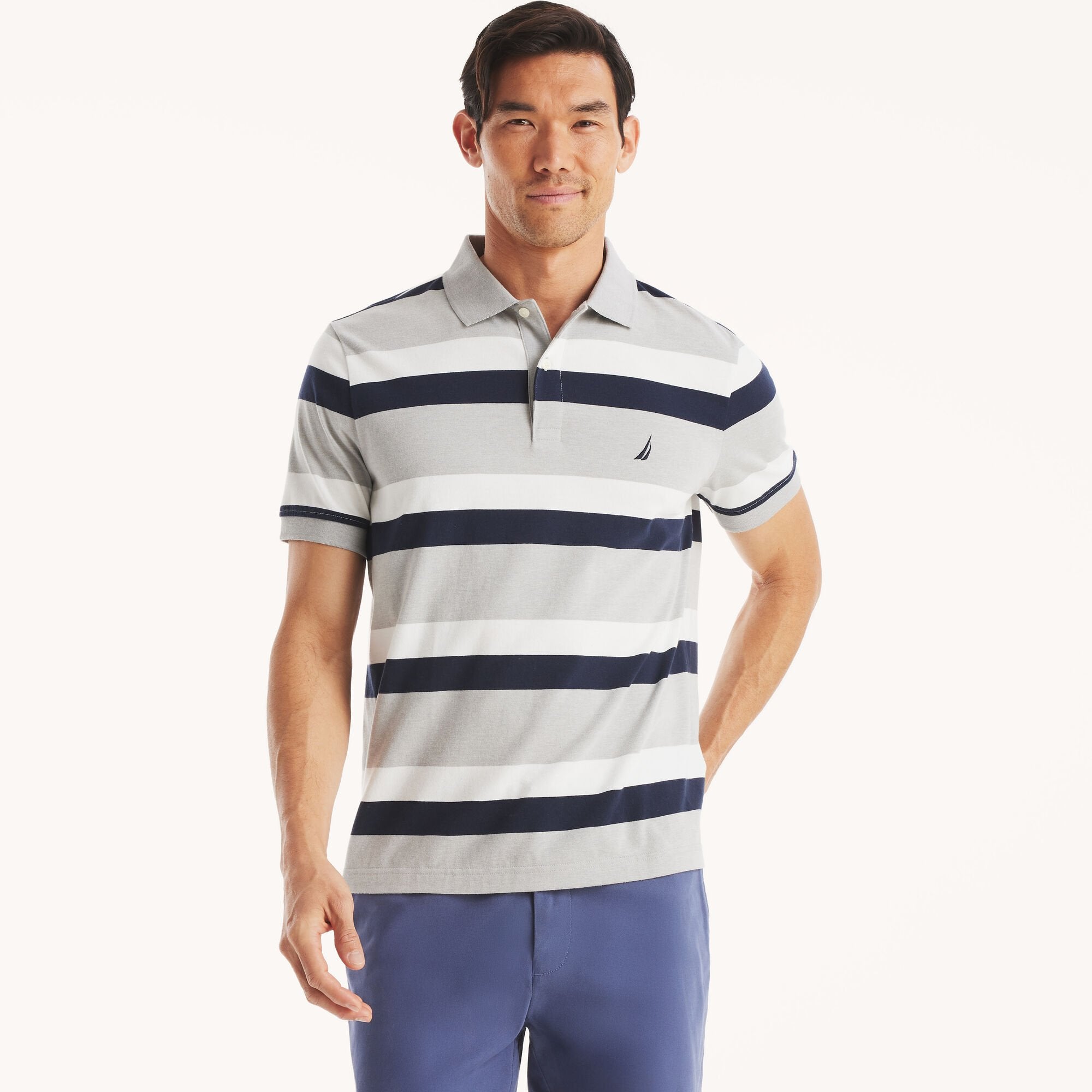Nautica Men’s Striped Short-Sleeve Polo Shirt, L >