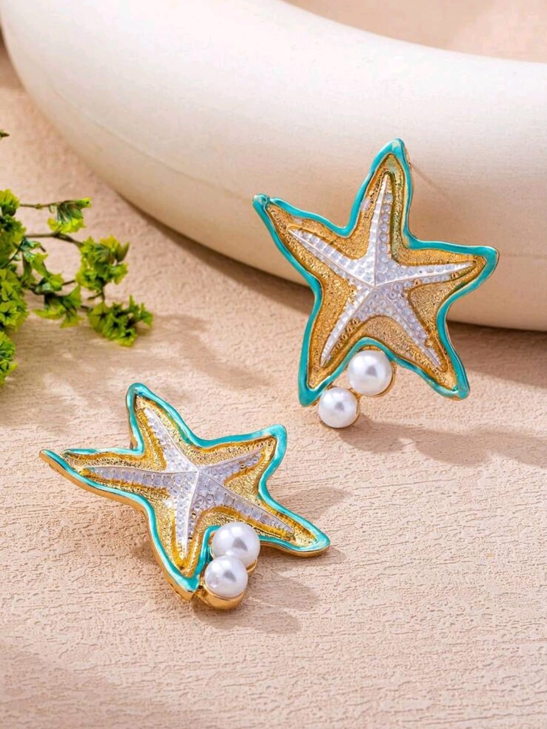 Shein Ocean Starfish Pearl Enamel Earrings >