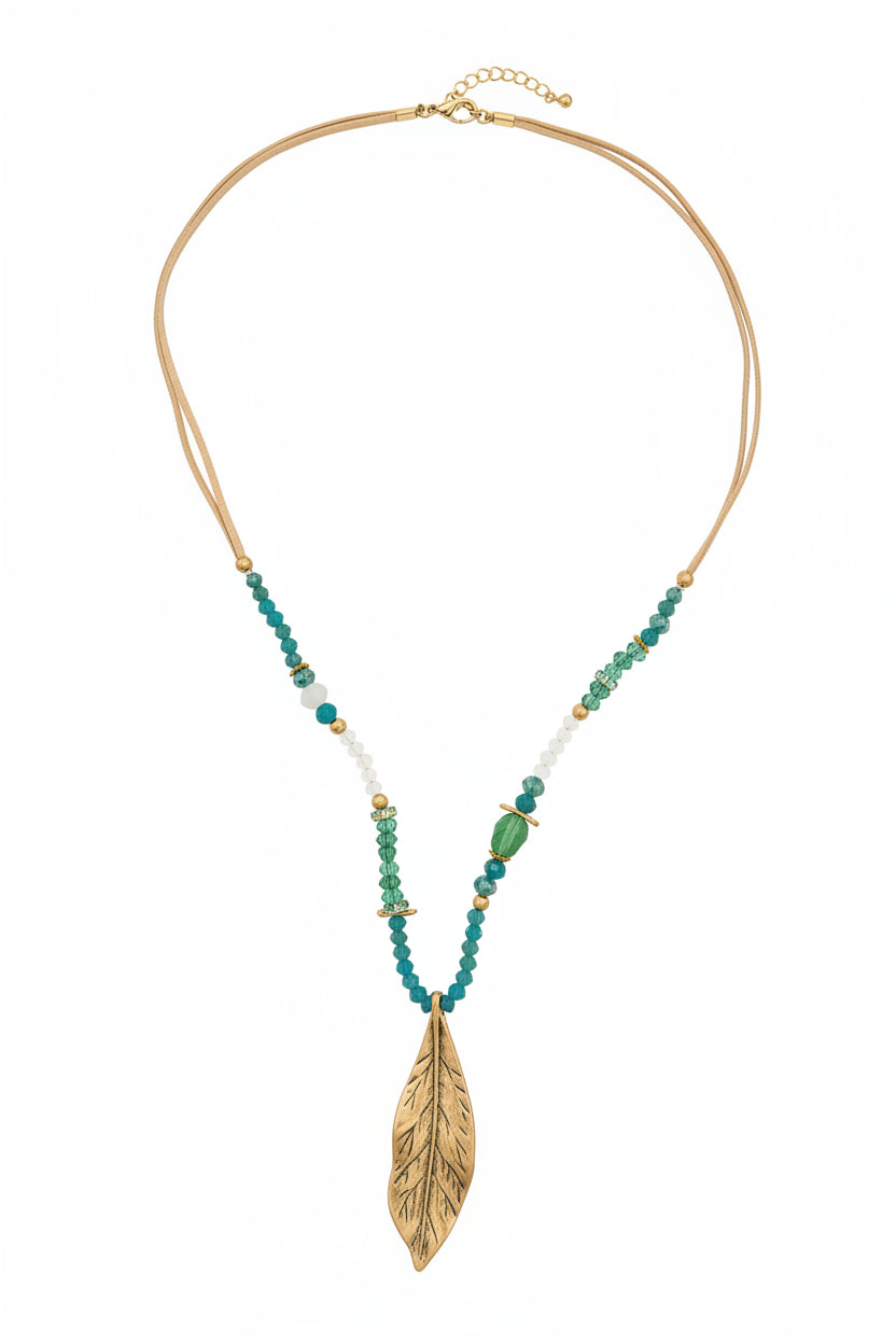Shein 1Pc Fashionable Leaf-Shaped Beaded Necklace >