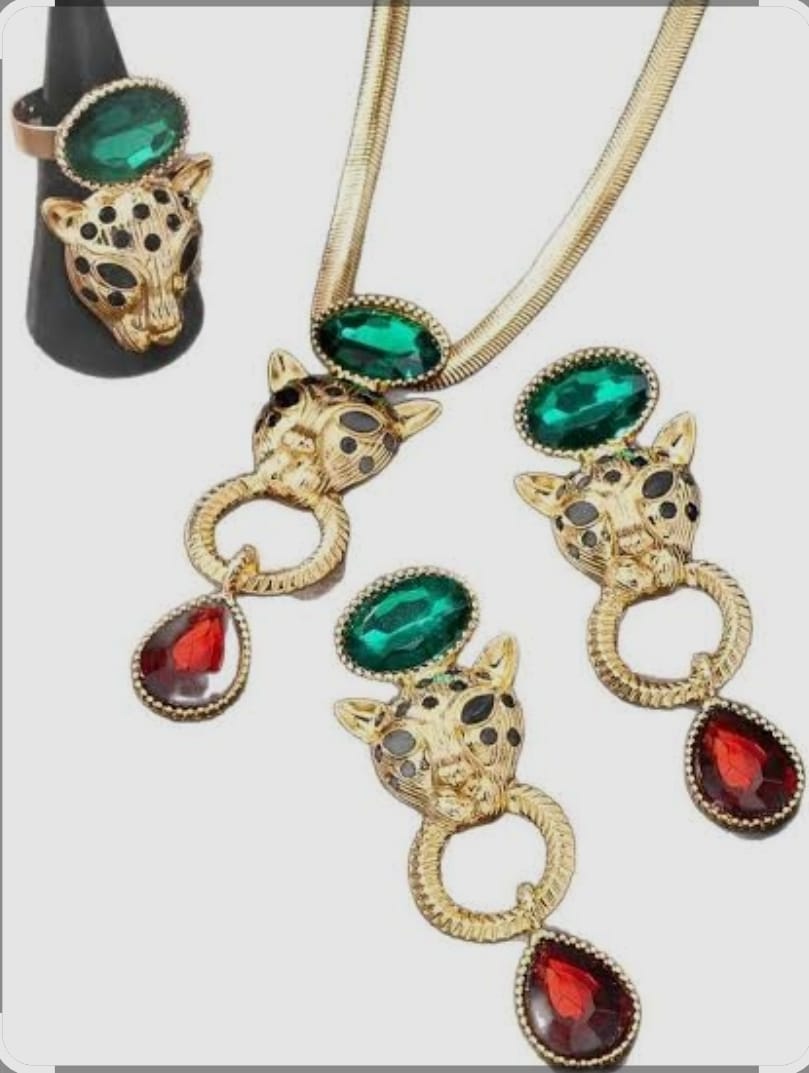Shein Cheetah Jewelry Necklace, Earrings & Ring Set >