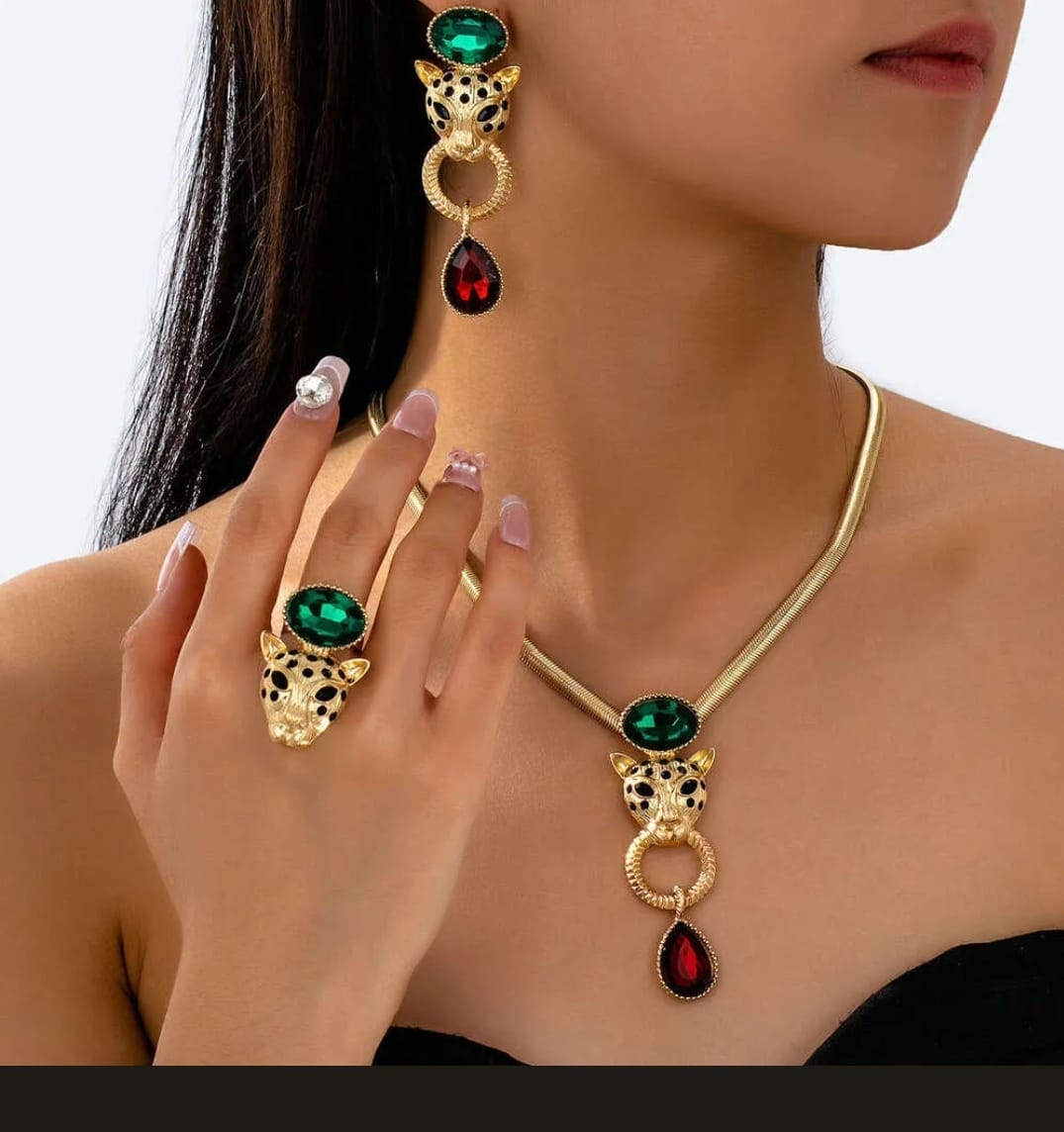 Shein Cheetah Jewelry Necklace, Earrings & Ring Set >