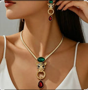Shein 2Pcs Emerald Leopard Statement Jewelry Set >