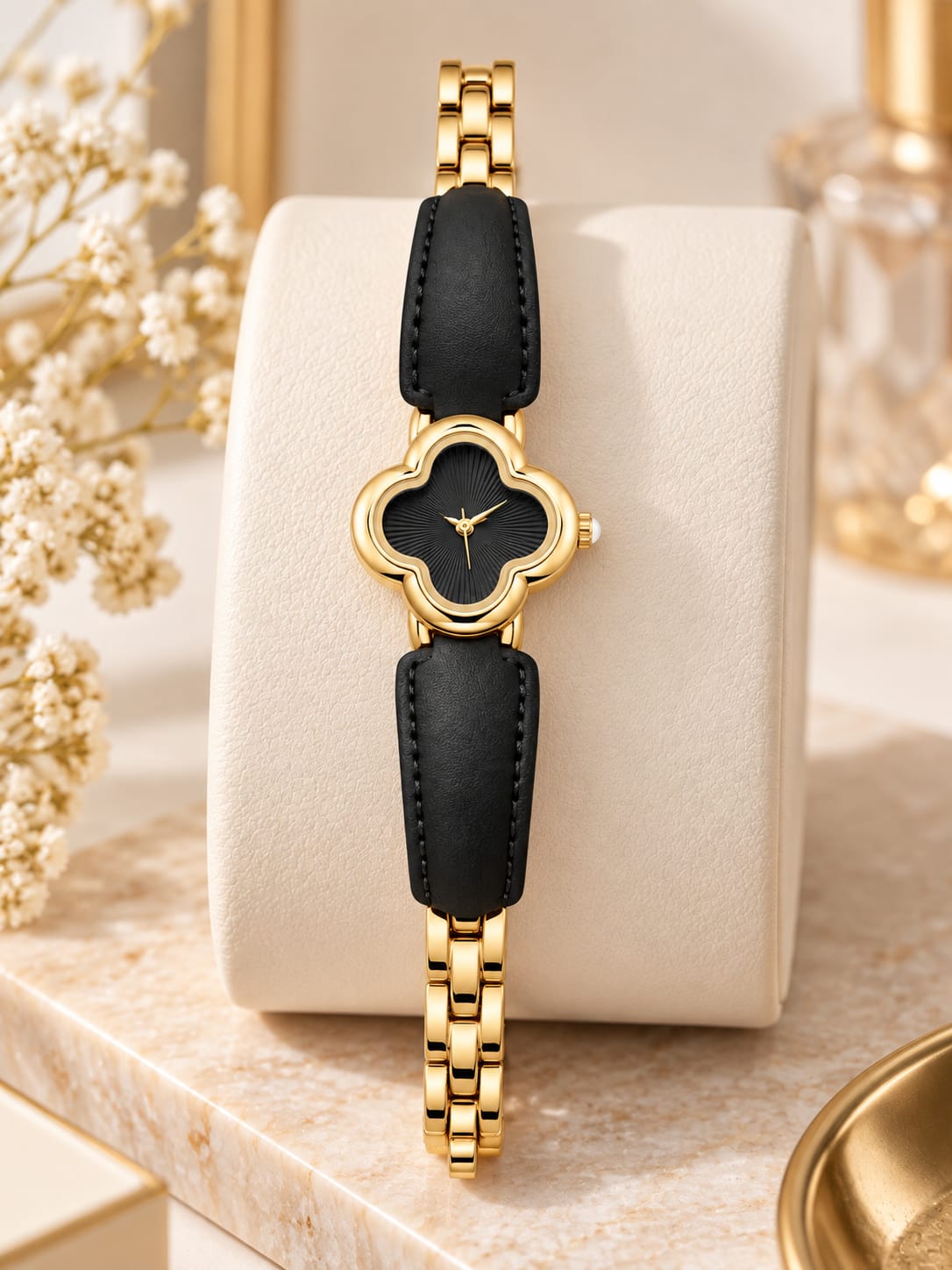 Shein Women's Minimalist Rhinestone Dial PU Leather Quartz Watch >