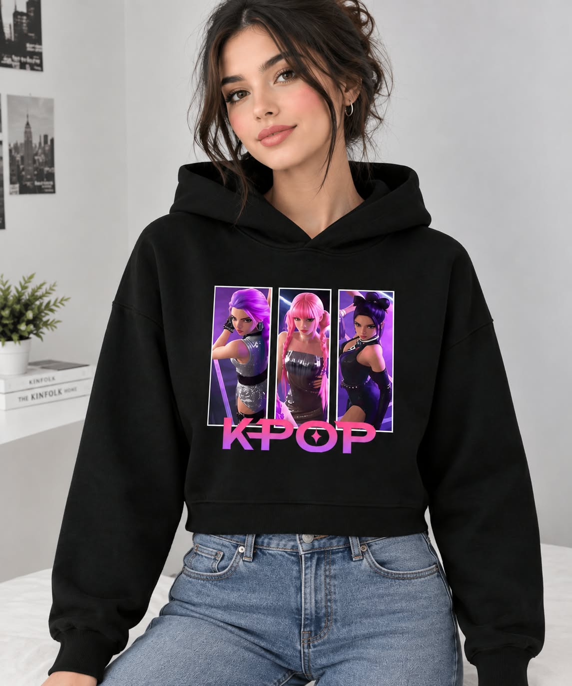 Shein Teens’ Black K-Pop Graphic Hoodie – Pullover Sweatshirt, 12T