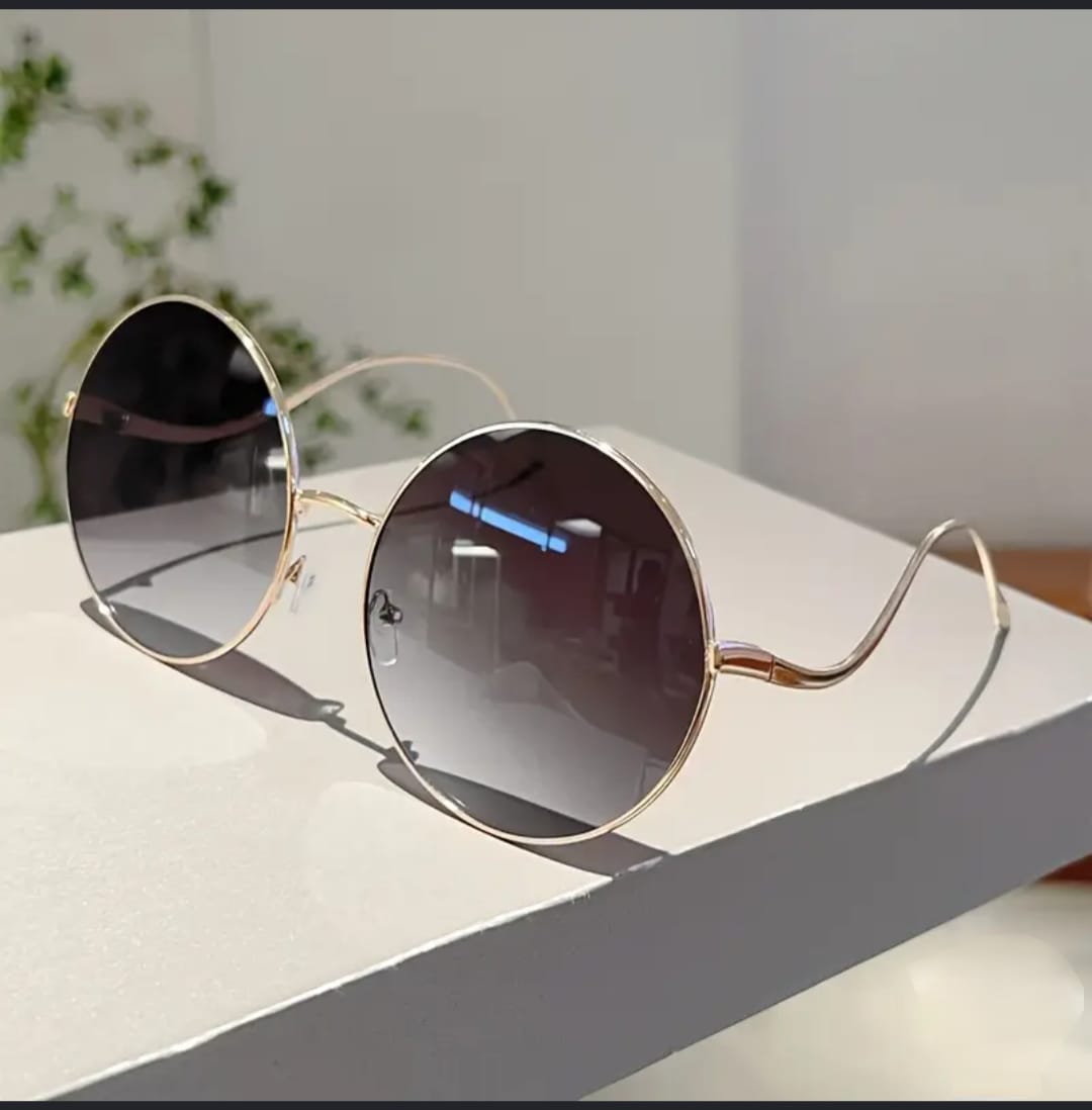 Shein Women's Round Black Lens Gold Frame Sunglasses – Chic Vintage Style