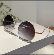 Shein Women's Round Black Lens Gold Frame Sunglasses – Chic Vintage Style