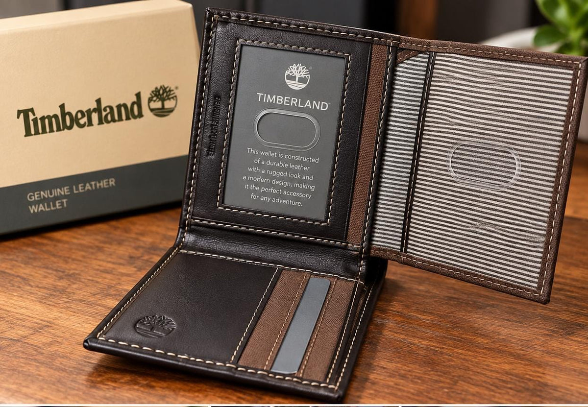 Timberland Men's Baseline Leather Canvas Wallet with Attached Flip Pocket