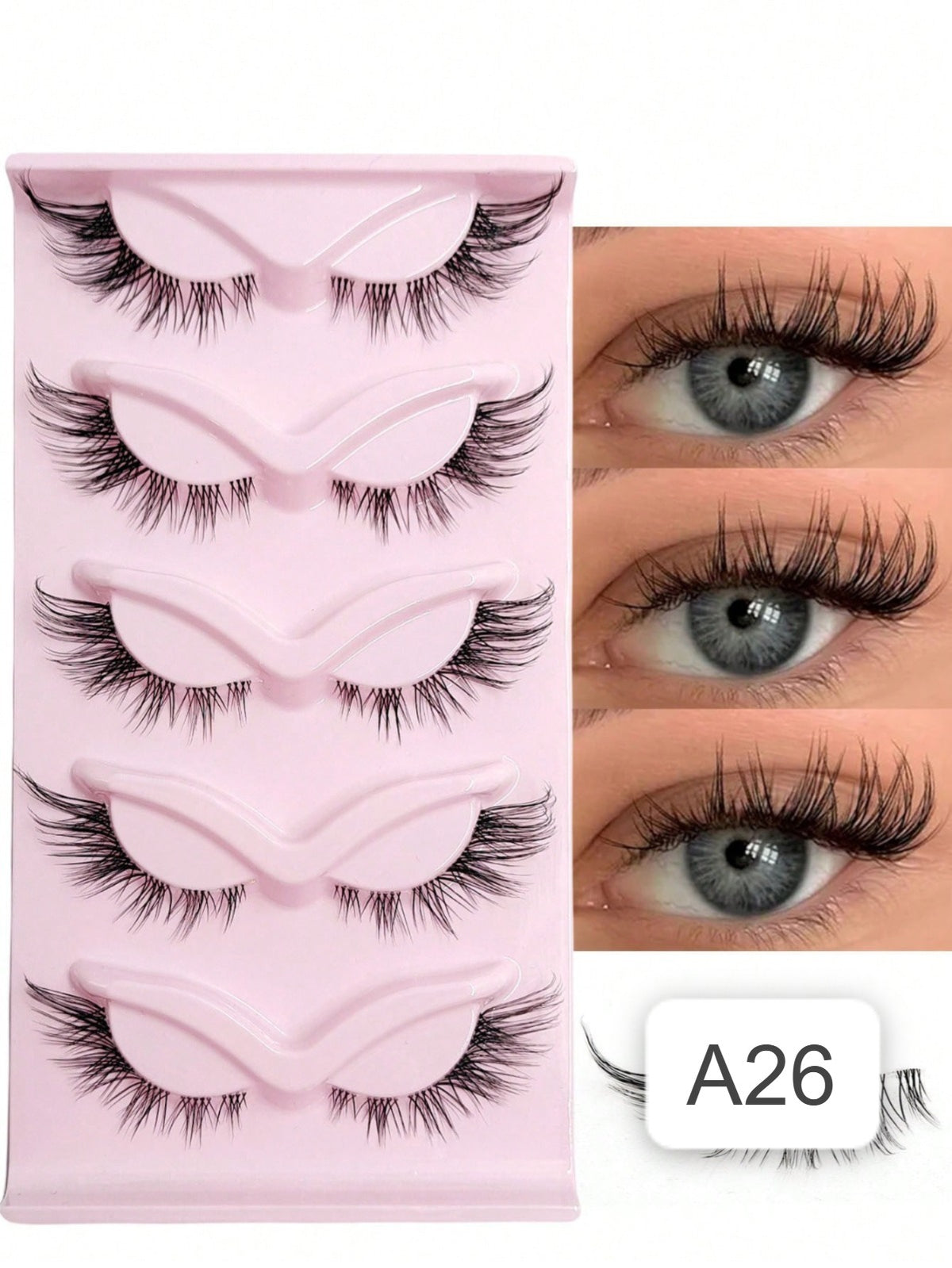 Shein Women's 5 Pairs Cat Eye Natural Crisscross Clear Band Wispy Lashes Set Code : A26