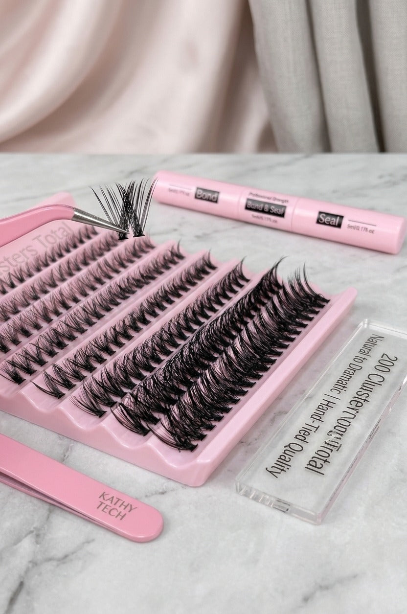Shein DIY Eyelash Extension Kit - 200 Individual Cluster Lashes with Bond & Seal & Tweezer Code : 40D-Kit