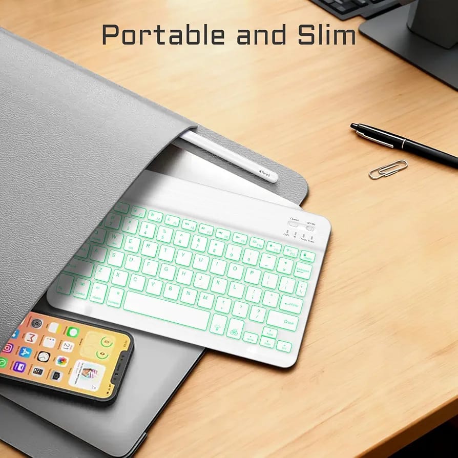 10-Inch Wireless Bluetooth Keyboard with Protective Cover | 7-Color Backlit | Rechargeable