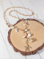 Shein Starfish Beaded Long Summer Necklace>