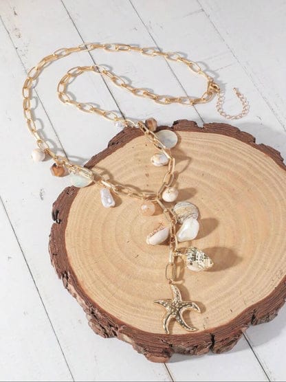 Shein Starfish Beaded Long Summer Necklace>