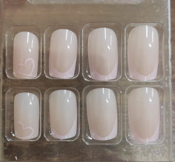 Shein Decor Art Box Of 24 False Pink French Tips Small Open Heart +