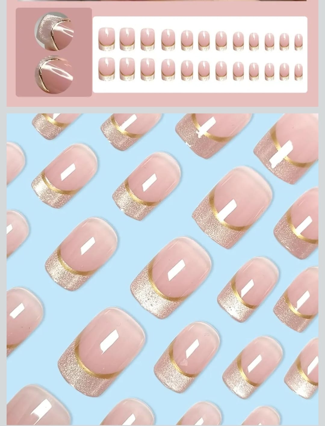 Shein Ombre Pink Press On Glitter Cat Eye French Fake Nails Press ons Nail>