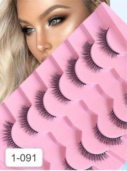 Shein 7 Pairs Of 3D Natural Silk False Eyelashes, 1-091