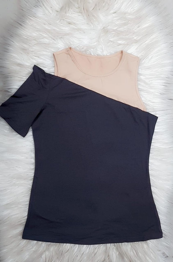 Shein Cold Shoulder Crew Neck Top, L */