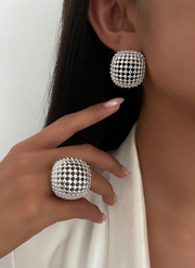 Shein 3pcs Women's Metal Hollow Geometric Semi-Sphere & Circle Design Earrings And Ring Set,