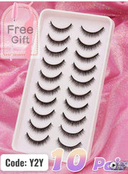 Shein 10/5/1 Pair Natural C Curl False Eyelashes Fluffy Soft Dramatic 3D Mink Lashes with Tools, Code: Y2Y -.