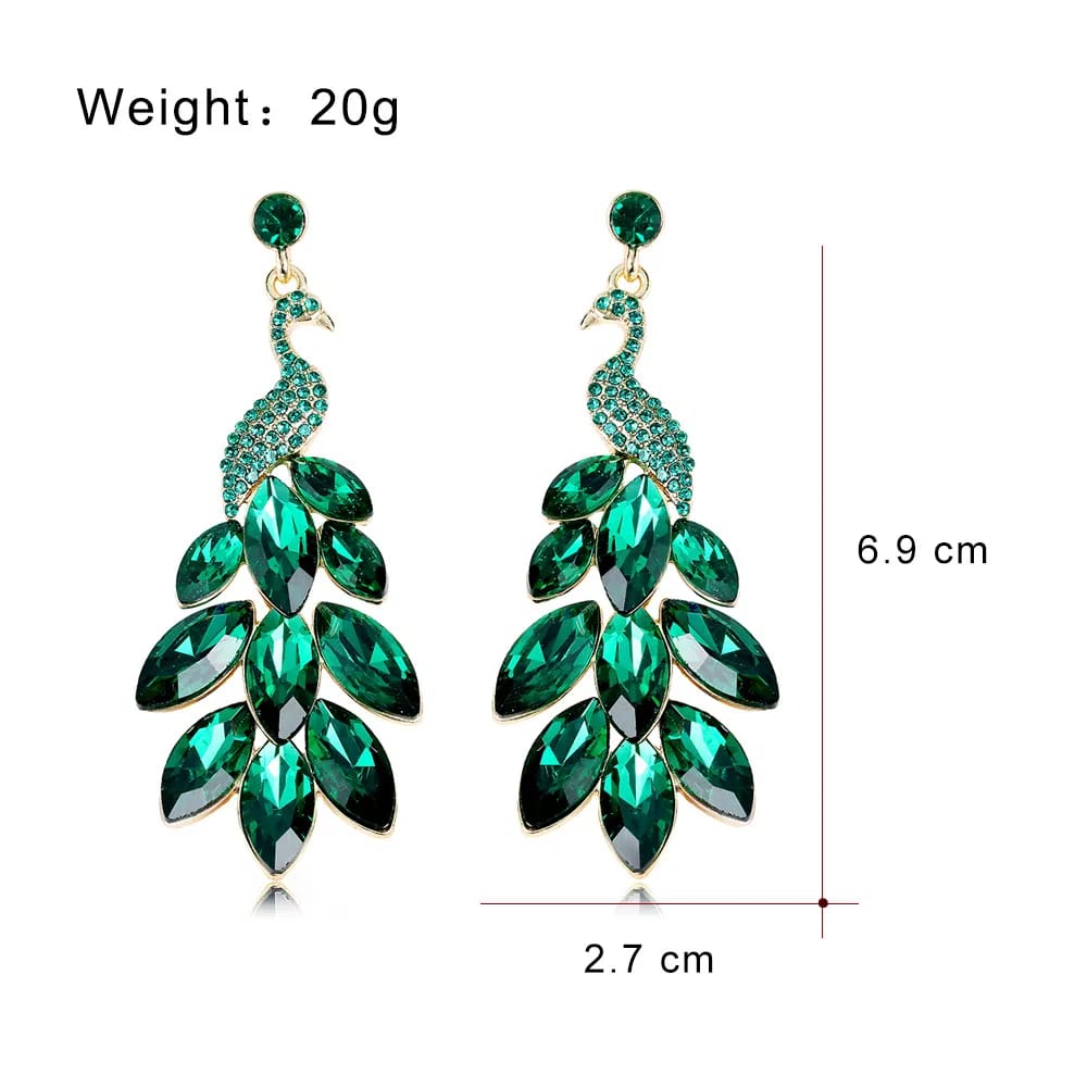 Shein Emerald Peacock Crystal Drop Earrings