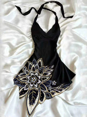 Women's Floral Print Halter Tie Casual Party Mini Dress