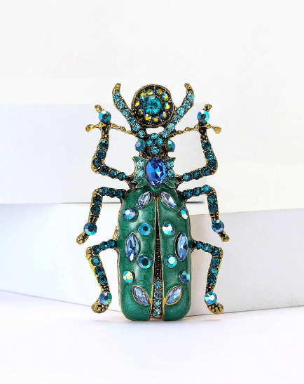 Shein Luxury Crystal Enamel Beetle Brooch Exquisite Insect Pin >