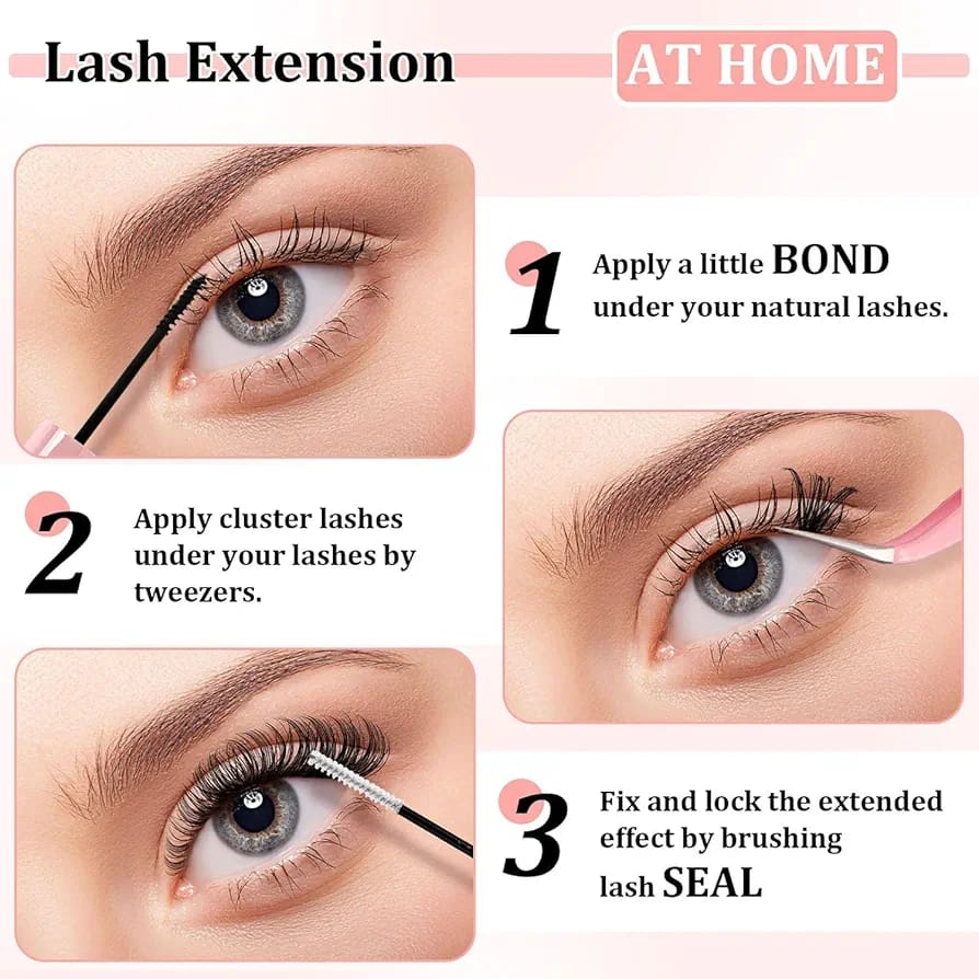 Shein Lash Extension Kit, Individual Lashes with Lash Glue Bond and Seal, 180 Cluster Lashes, Code: 80P Orange +