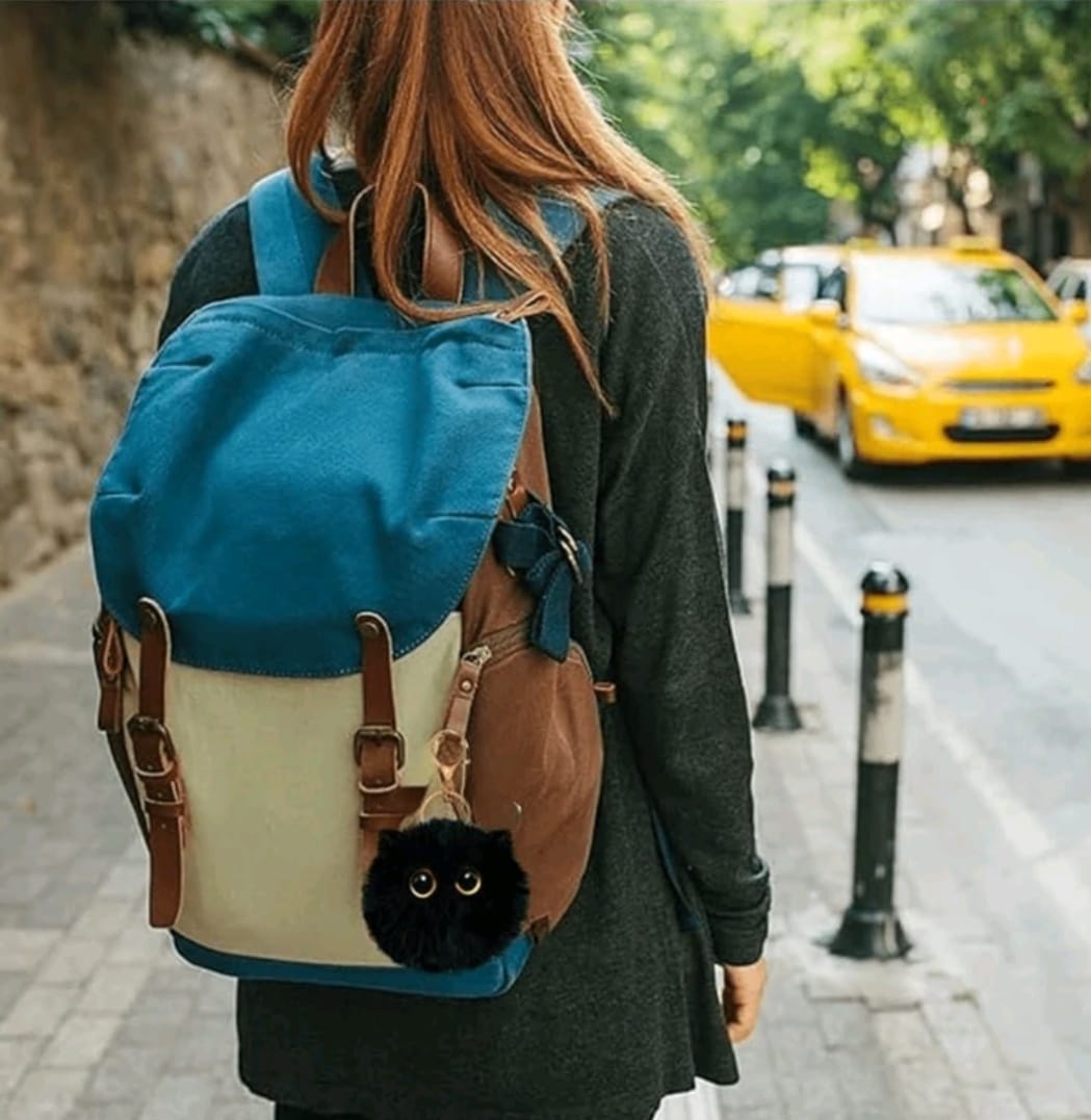 Shein 1pc Cute Keychain Cat Decor Pom Pom Keychain -.