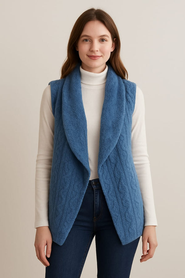 Shein Light Blue Knitted Fleece Vest for Women, XL +
