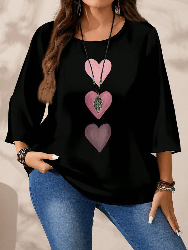 Shein Casual Full Print Round Neck Loose 3/4 Sleeve Blouse, 0XL +