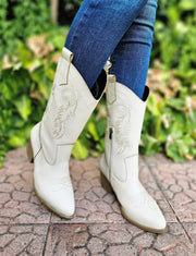 Trendyol Women's Cream Leather Embroidered Zippered Western Cowboy Boots, Size: 37 +