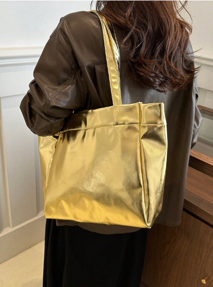 Shein Women's Glossy Large Capacity Minimalist Shoulder Tote Bag >