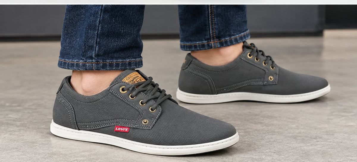 Levi’s Men's Charcoal Gray Lace-Up Casual Sneakers with White Sole, Size; 42