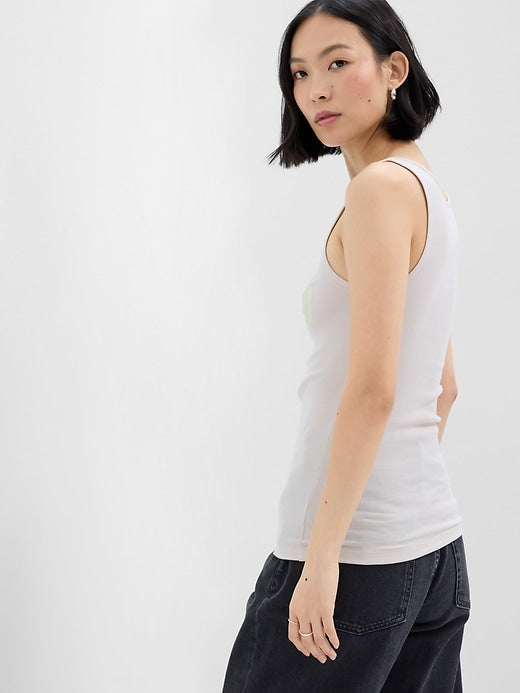 Women's Casual Logo Ribbed Scoop Neck Sleeveless Tank Top