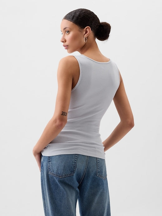 Women's Casual Logo Ribbed Scoop Neck Sleeveless Tank Top