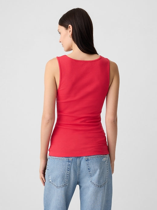 Women's Casual Logo Ribbed Scoop Neck Sleeveless Tank Top
