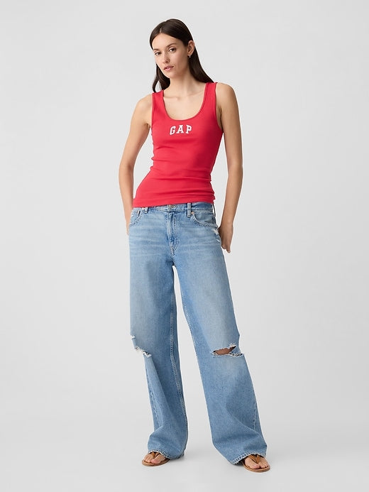 Women's Casual Logo Ribbed Scoop Neck Sleeveless Tank Top