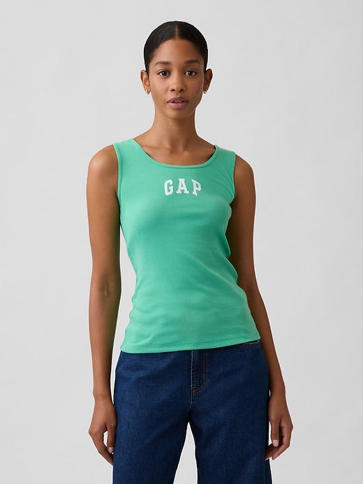 Women's Casual Logo Ribbed Scoop Neck Sleeveless Tank Top