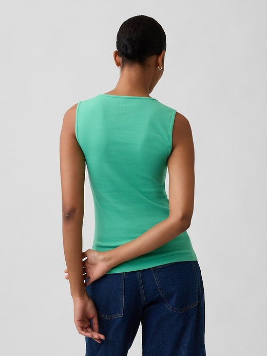 Women's Casual Logo Ribbed Scoop Neck Sleeveless Tank Top